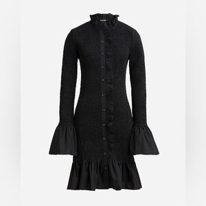 J. Crew Smocked button-up Black mini  dress Size Small